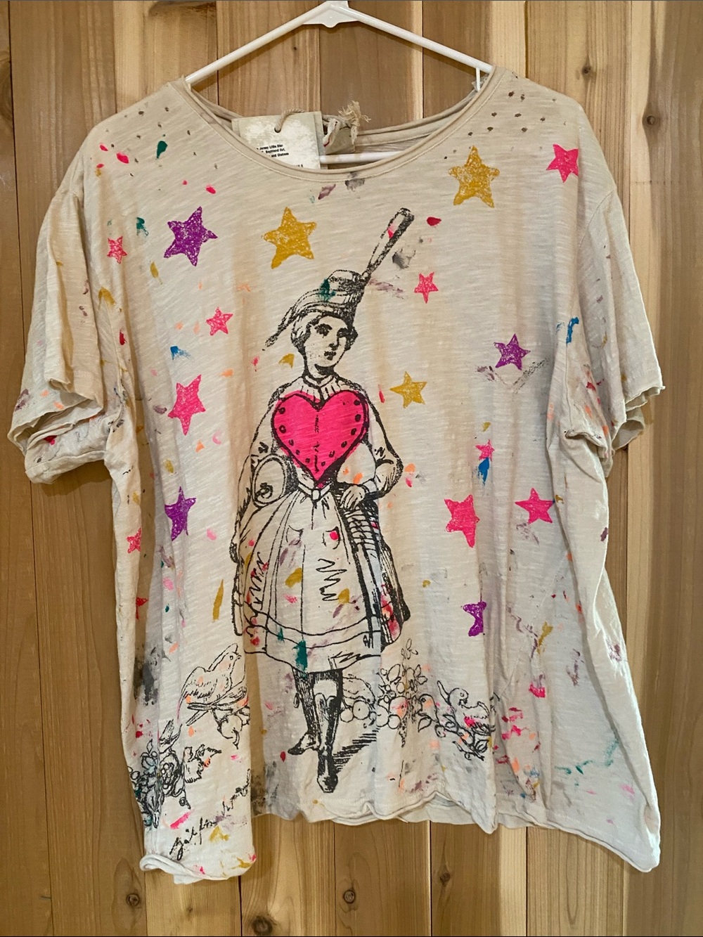 Magnolia Pearl Cream Tee with Hot Pink, Purple & Gold Star Accents